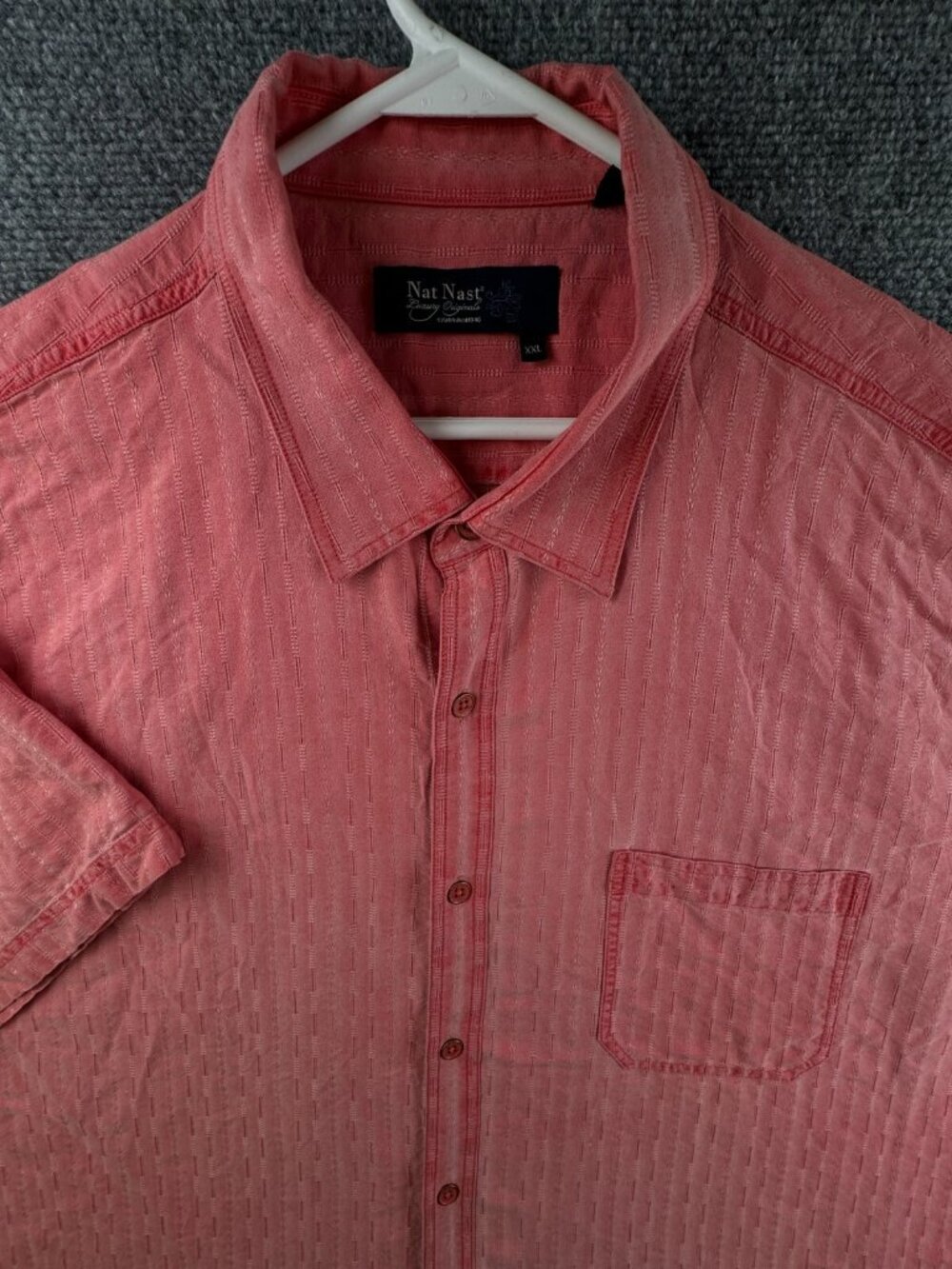 Nat Nast Men Short Sleeve Button Up Shirt Hawaiian 2XL Red Striped Silk Blend